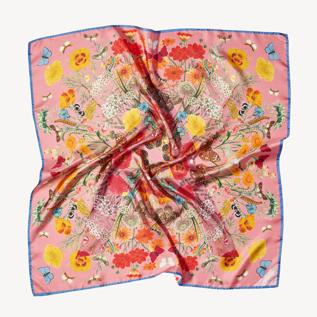 Botanical ‘A’ Silk Scarf in Dusky Pink | Aspinal of London