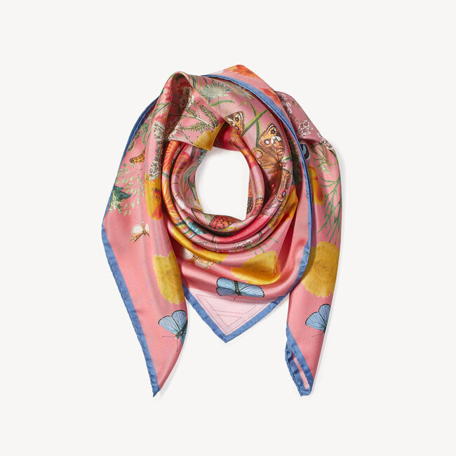 Botanical 'A' Silk Scarf Dusky Pink Pure Silk
