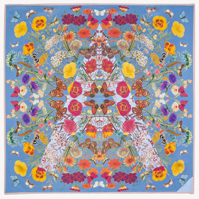 Botanical 'A' Silk Scarf Bluebird Pure Silk