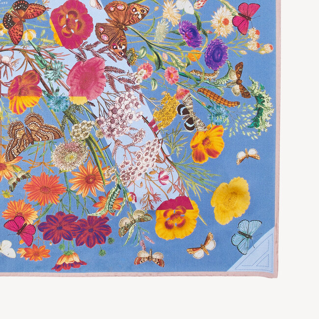 Botanical 'A' Silk Scarf Bluebird Pure Silk