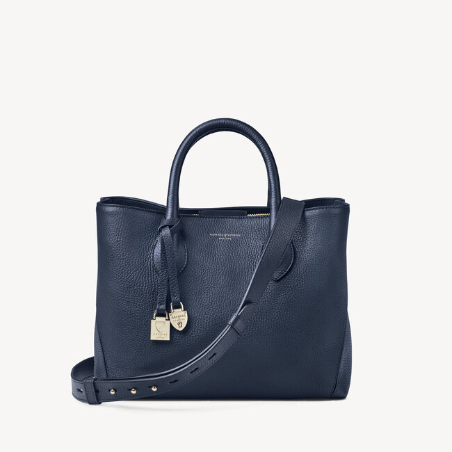 Midi London Tote in Navy Pebble | Aspinal of London