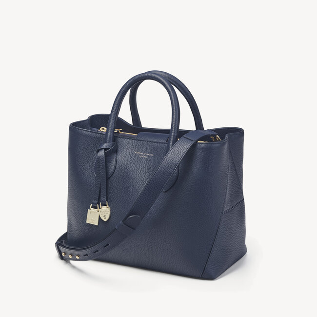 Midi London Tote in Navy Pebble | Aspinal of London