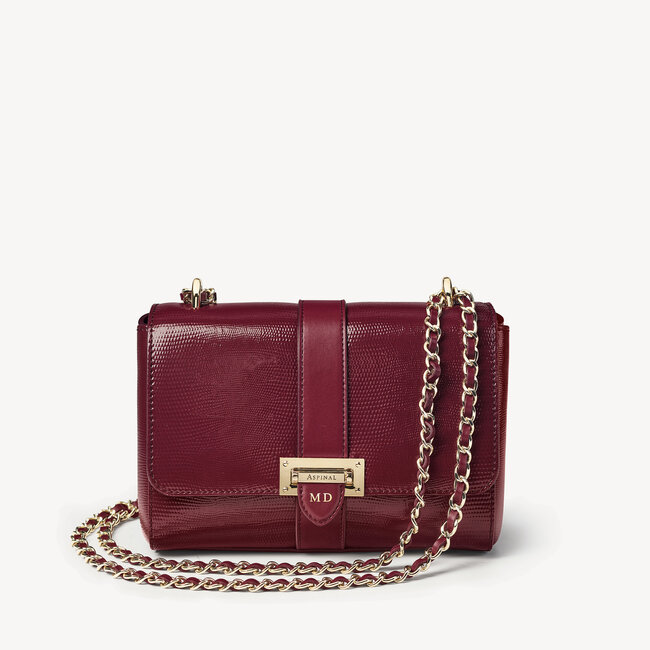 Lottie Bag in Bordeaux Silk Lizard | Aspinal of London