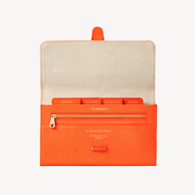 Travel Wallet with Removable Inserts Bright Orange Saffiano
