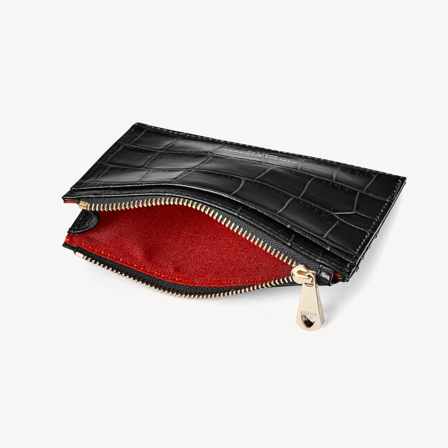 Double Sided Zipped Card & Coin Holder Deep Shine Black Croc