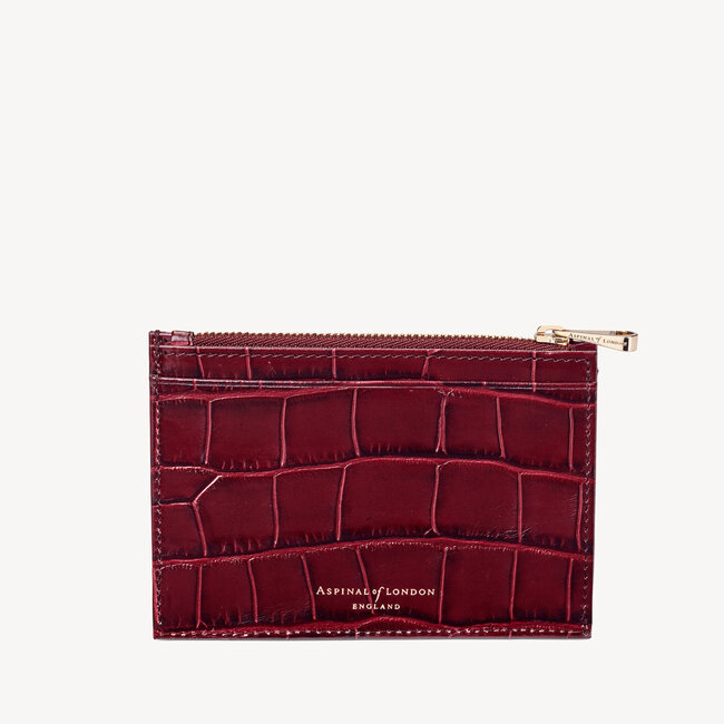 Double Sided Zipped Card & Coin Holder Deep Shine Bordeaux Croc