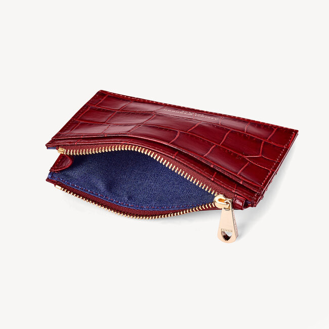 Double Sided Zipped Card & Coin Holder Deep Shine Bordeaux Croc
