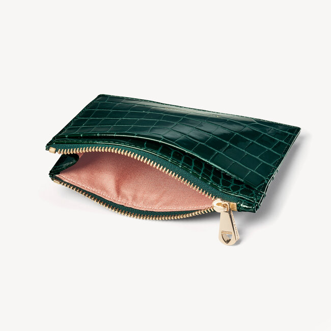 Double Sided Zipped Card & Coin Holder Evergreen Patent Croc