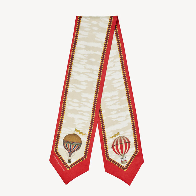 Hot Air Balloon Neck Bow Scarf Red Pure Silk