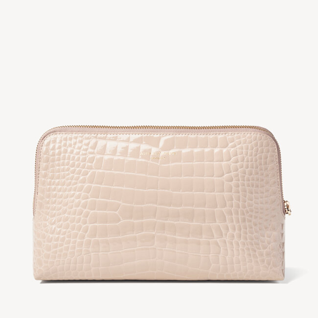 Large Cosmetic Case in Soft Taupe Croc | Aspinal of London