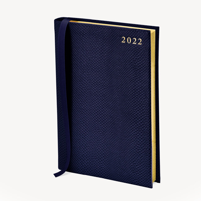 A5 Day to Page Leather Diary Midnight Blue Lizard