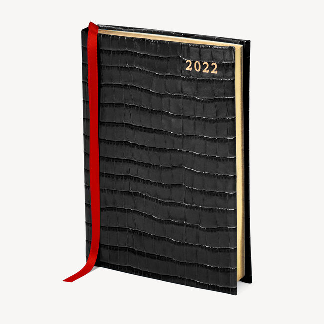 A6 Day to Page Leather Diary Deep Shine Black Croc