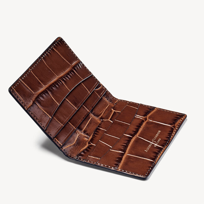 Double Fold Credit Card Holder Deep Shine Brown Soft Croc