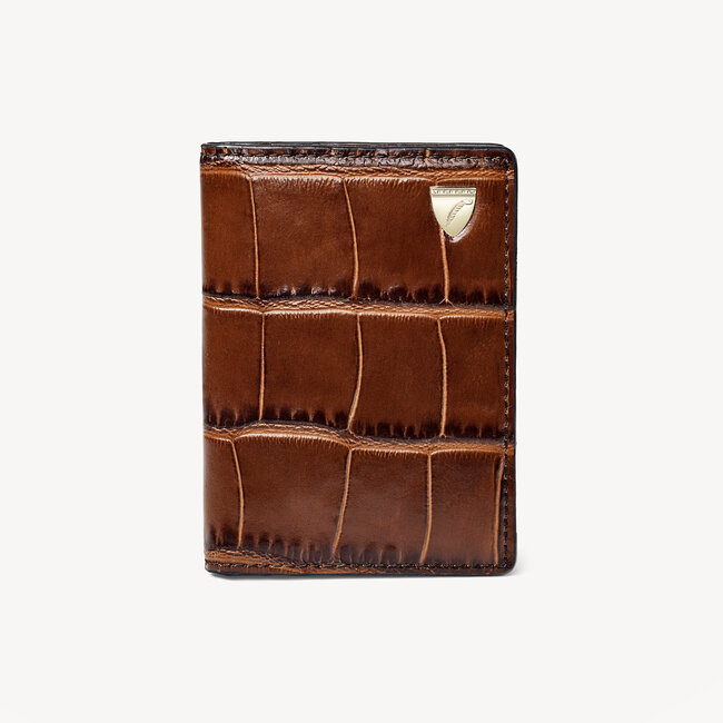 Double Fold Credit Card Holder Deep Shine Brown Soft Croc