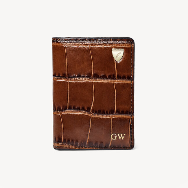Double Fold Credit Card Holder Deep Shine Brown Soft Croc