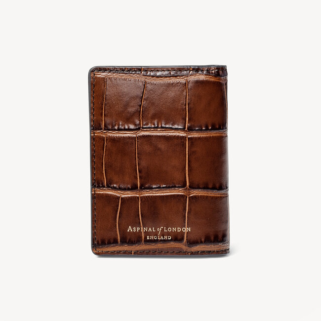 Double Fold Credit Card Holder Deep Shine Brown Soft Croc