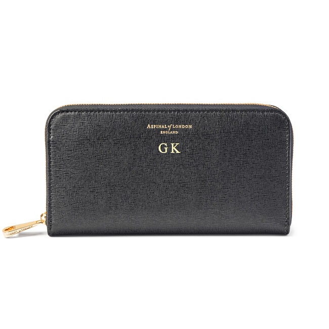 Black Saffiano Continental Clutch Zip Wallet | Aspinal of London