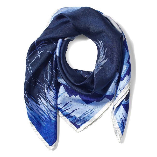 Owl in the City Silk Scarf Navy & Cobalt Blue Pure Silk