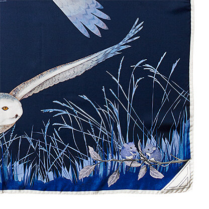 Owl in the City Silk Scarf Navy & Cobalt Blue Pure Silk