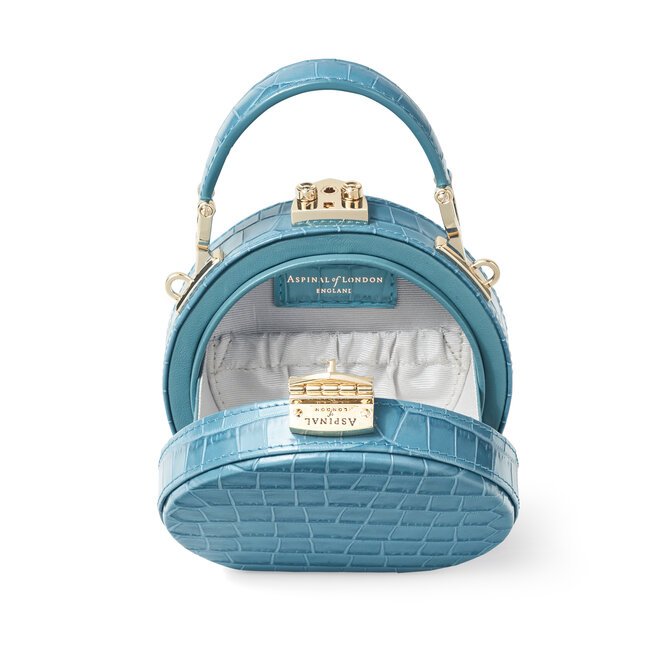 Cornflower Small Croc Micro Hat Box Aspinal of London