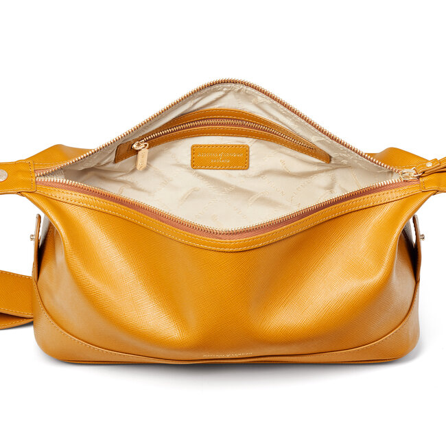 Men’s Leather Wash Bag in Mustard Saffiano Aspinal of London