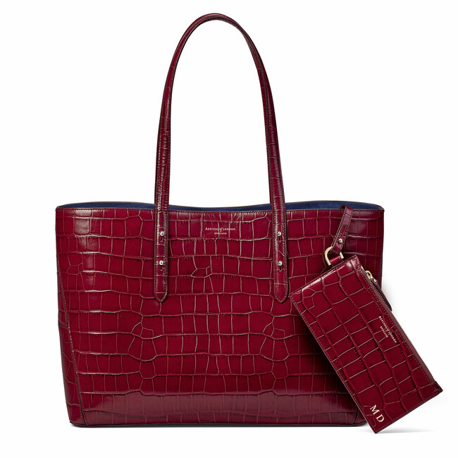 Regent Tote Deep Shine Bordeaux Croc & Navy Suede
