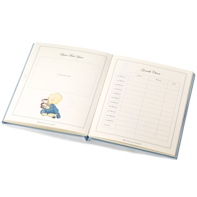 Deluxe Leather Baby Record Book in Aqua Aspinal of London