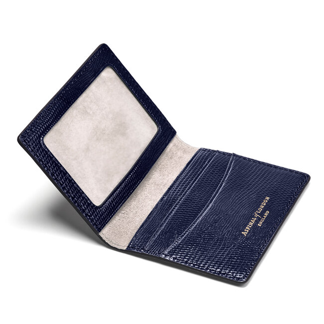 ID & Travel Card Holder Midnight Blue Silk Lizard