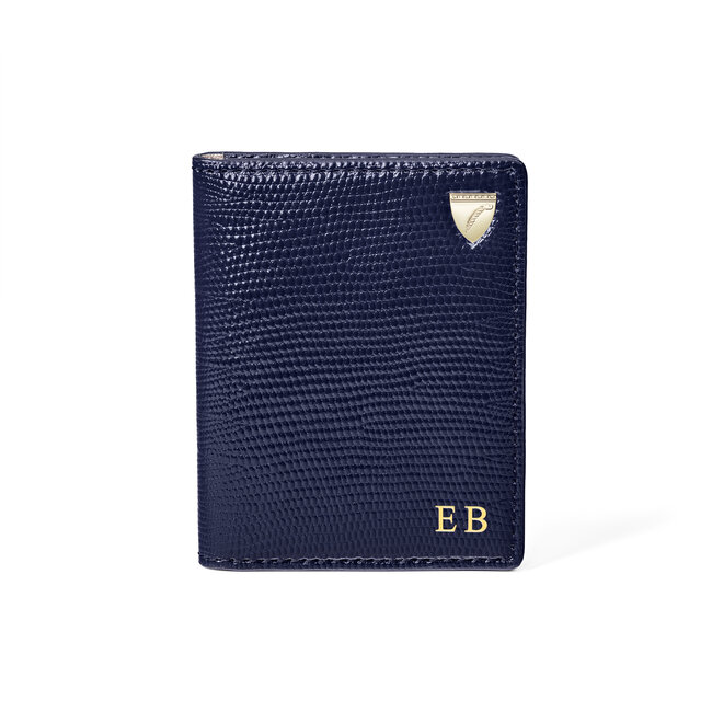 ID & Travel Card Holder Midnight Blue Silk Lizard