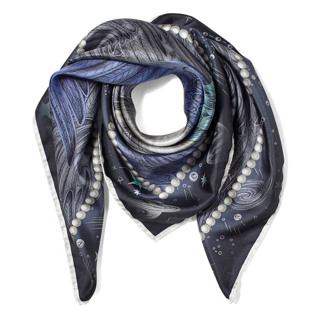 Pegasus Silk Twill Scarf Blue Pure Silk
