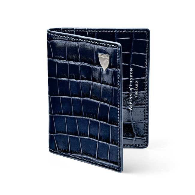 ID & Travel Card Holder in Navy Croc Aspinal of London