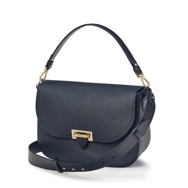 Slouchy Saddle Bag in Navy Pebble Aspinal of London