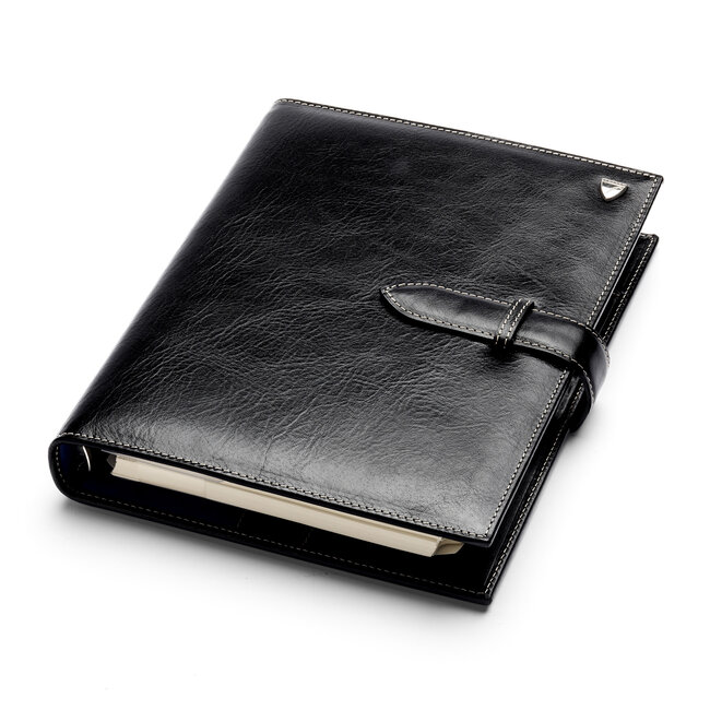 Large Personal Organiser Smooth Black & Cobalt Blue Suede