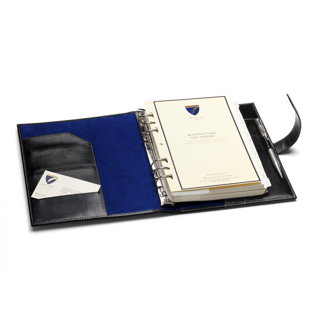 Large Personal Organiser Smooth Black & Cobalt Blue Suede