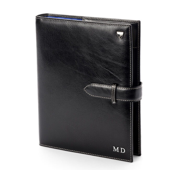 Large Personal Organiser Smooth Black & Cobalt Blue Suede