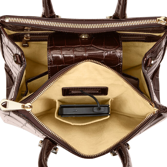 Midi Madison Tote Deep Shine Amazon Brown Croc