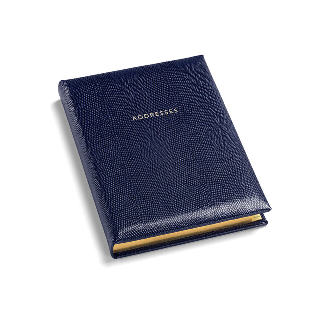 Luxury Leather Address Book in Blue Lizard Aspinal of London