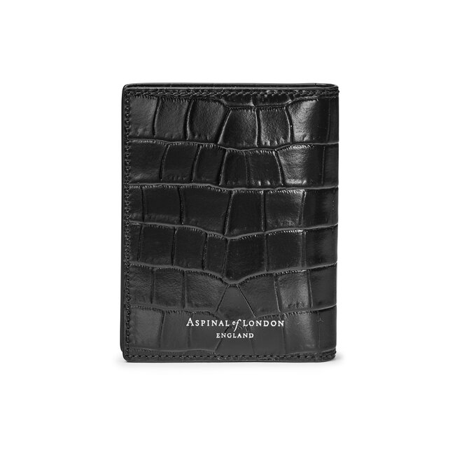 ID & Travel Card Holder in Black Small Croc Aspinal of London
