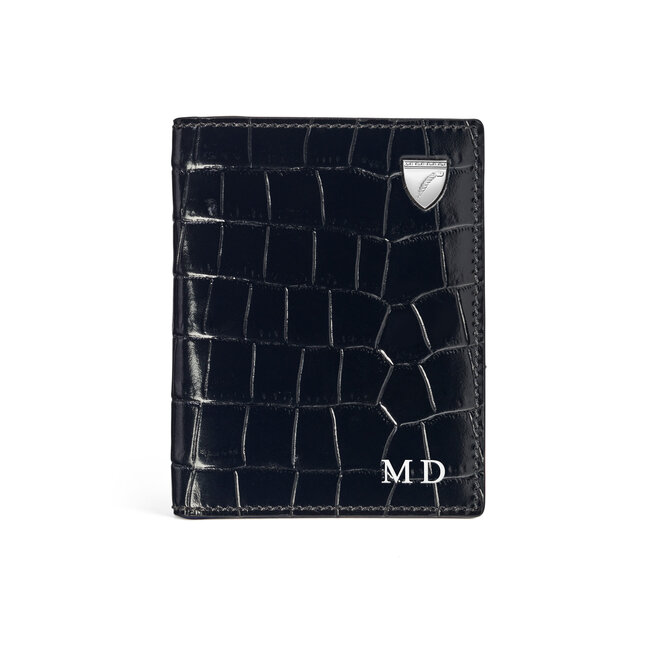 ID & Travel Card Holder in Black Small Croc Aspinal of London