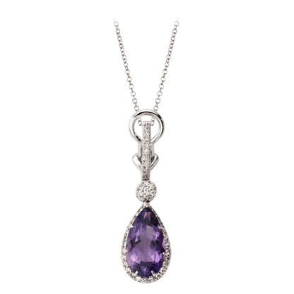 Hollywood Teardrop Pendant Necklace Amethyst & Diamonds set in 18ct White Gold