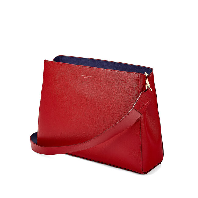 Large Ella Hobo Scarlet Saffiano with Scarlet & Navy Strap
