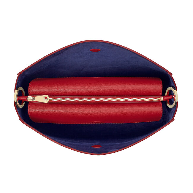 Large Ella Hobo Scarlet Saffiano with Scarlet & Navy Strap