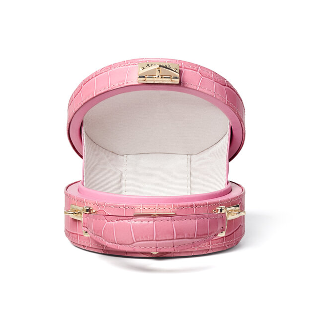 Micro Hat Box in Tea Rose Small Croc | Aspinal of London