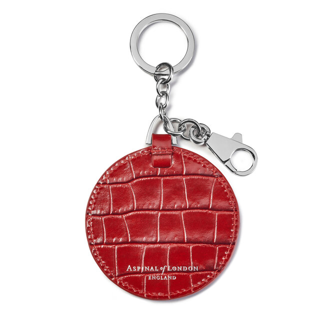 Disc Keyring in Deep Shine Red Small Croc | Aspinal of London