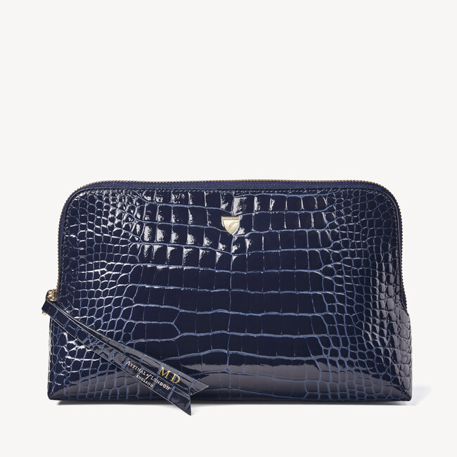Large Essential Cosmetic Case Midnight Blue Patent Croc