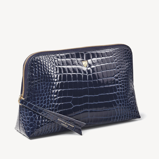 Large Cosmetic Case Blue Patent Croc | Aspinal of London