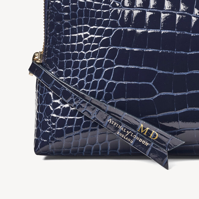 Large Essential Cosmetic Case Midnight Blue Patent Croc