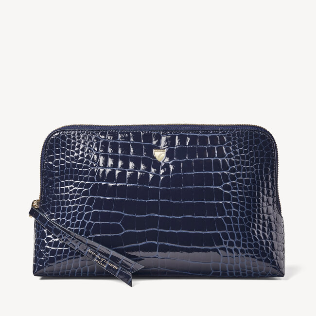 Large Essential Cosmetic Case Midnight Blue Patent Croc