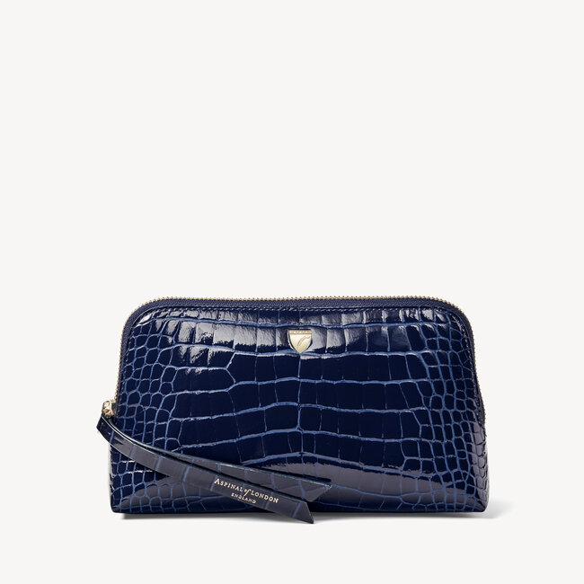 Small Essential Cosmetic Case Midnight Blue Patent Croc