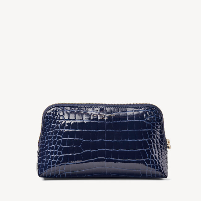 Small Essential Cosmetic Case Midnight Blue Patent Croc